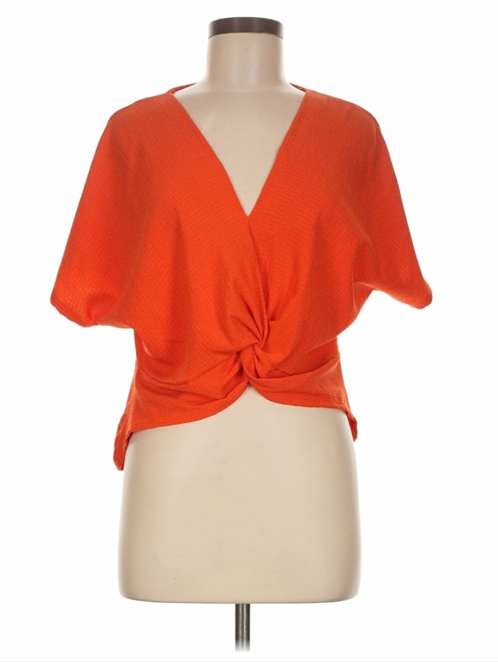 Zara Bright Orange Twist-Knot Short Sleeve Top
